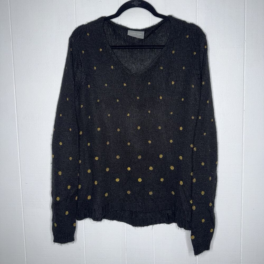 Wooden Ships Women’s Polkadot V Neck Sweater Black Gold Size M/L